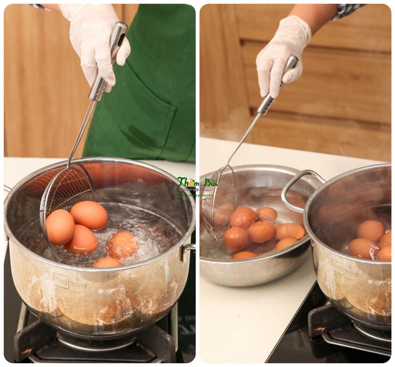 Luộc trứng gà lòng đào trong nước sôi có giấm